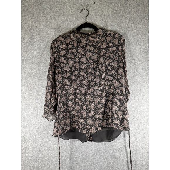 Nine West Blouse Women 10 Black Ruffle Button Front Whimsigoth Ruffle Fairy - Picture 5 of 7